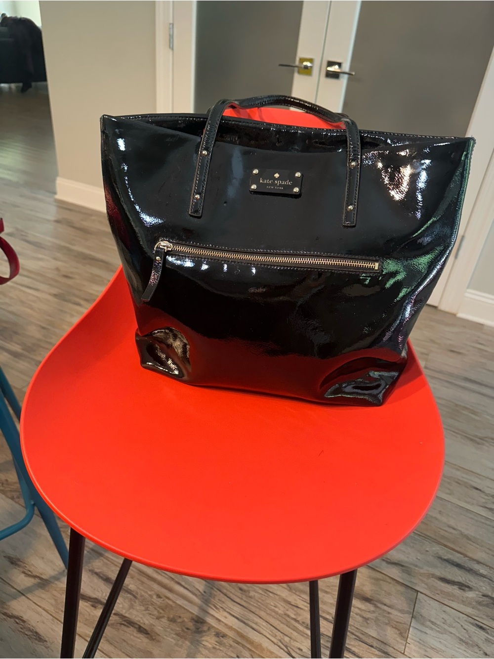 kate spade Black Patent Leather Tote with Front Zip